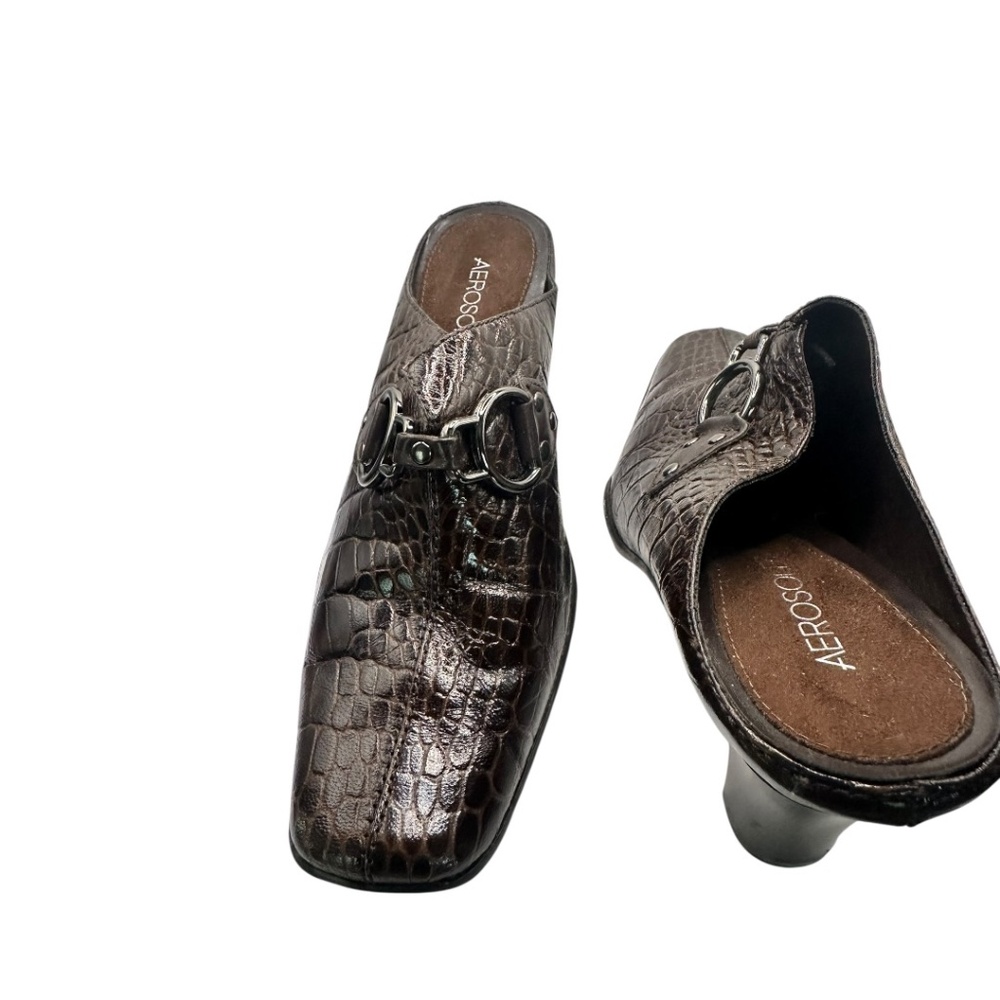 AEROSOLES Cinch Worm Mule Brown Crocs Square Toe 8 - Picture 4 of 6